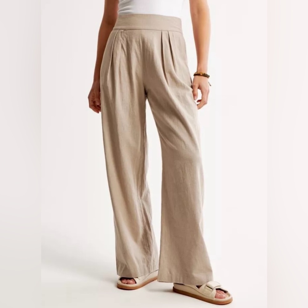 Abercrombie & Fitch Linen Blend Ultra Wide Leg Tan Pants
